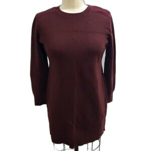 Gap 100% Merino Wool Burgundy Rib Knit Sweater Dress XL Extra Large Knee Length